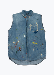 xelkom unisex One-of-a-Kind Washed Sleeveless Denim Button-Up