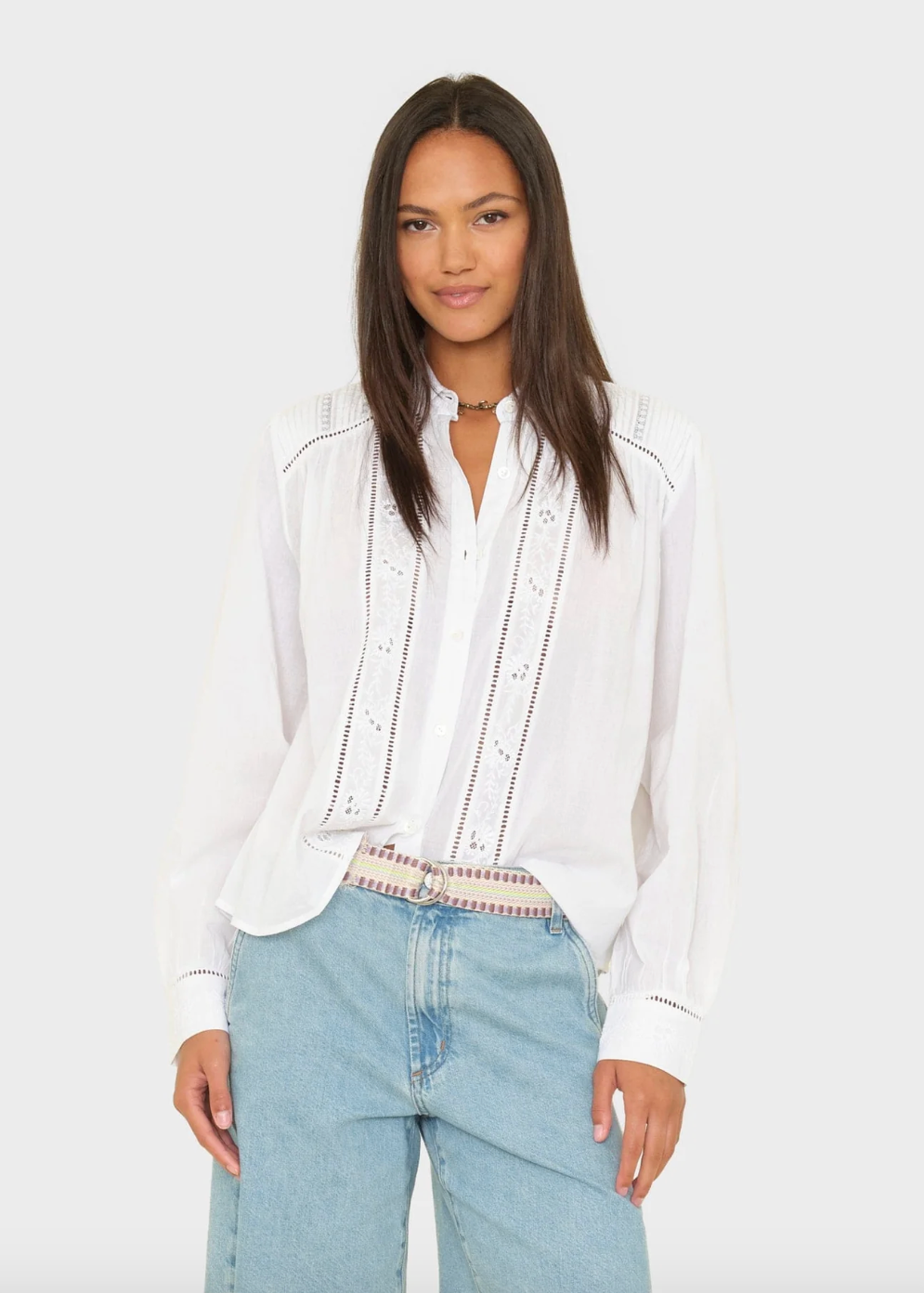 person wearing xirena Viviana Shirt in White
