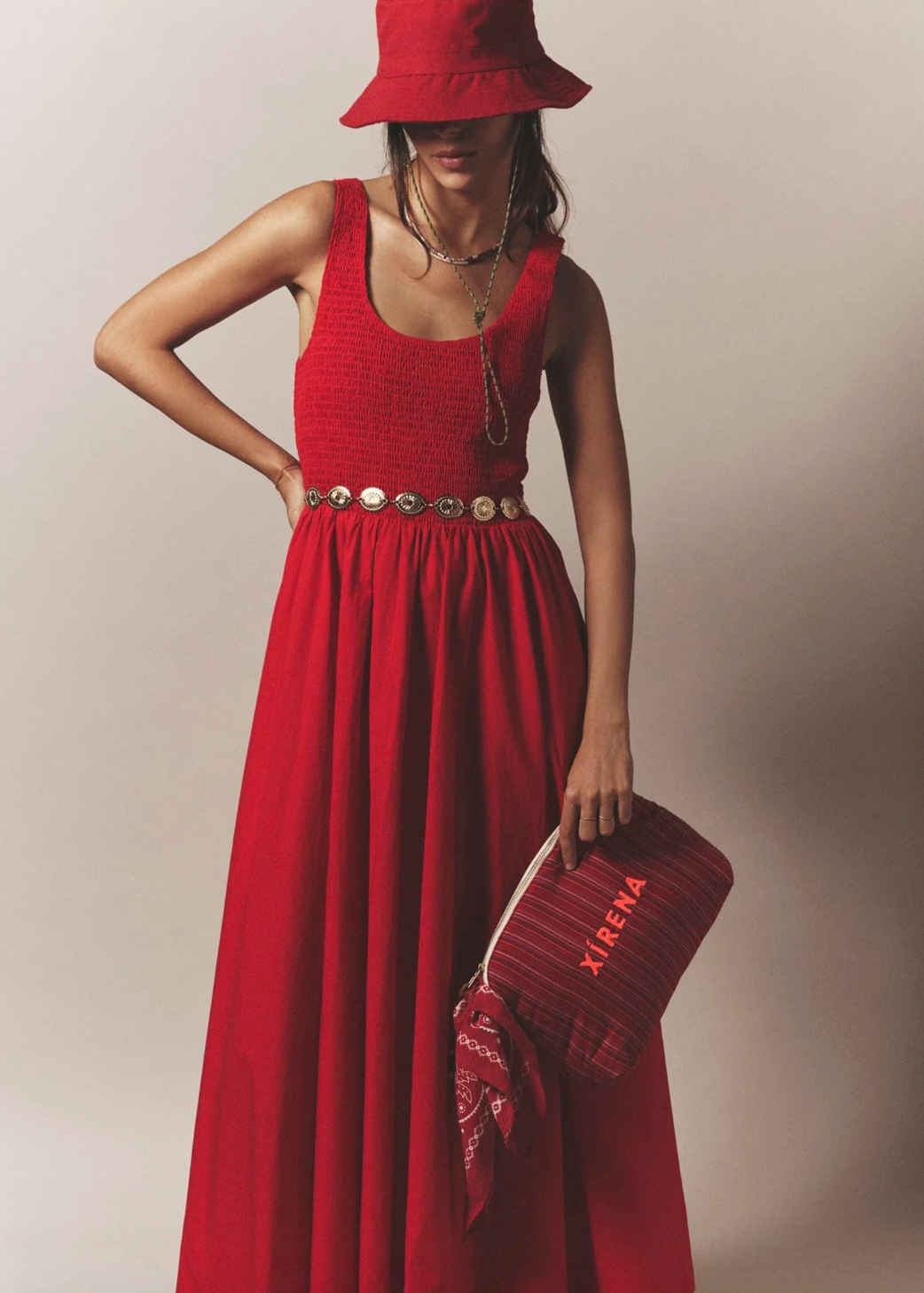 person wearing xirena womens Florence Dress in Red Flash