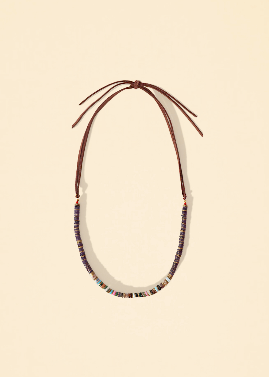 xirena womens Solange Stone Necklace in Indigo Brown beaded suede