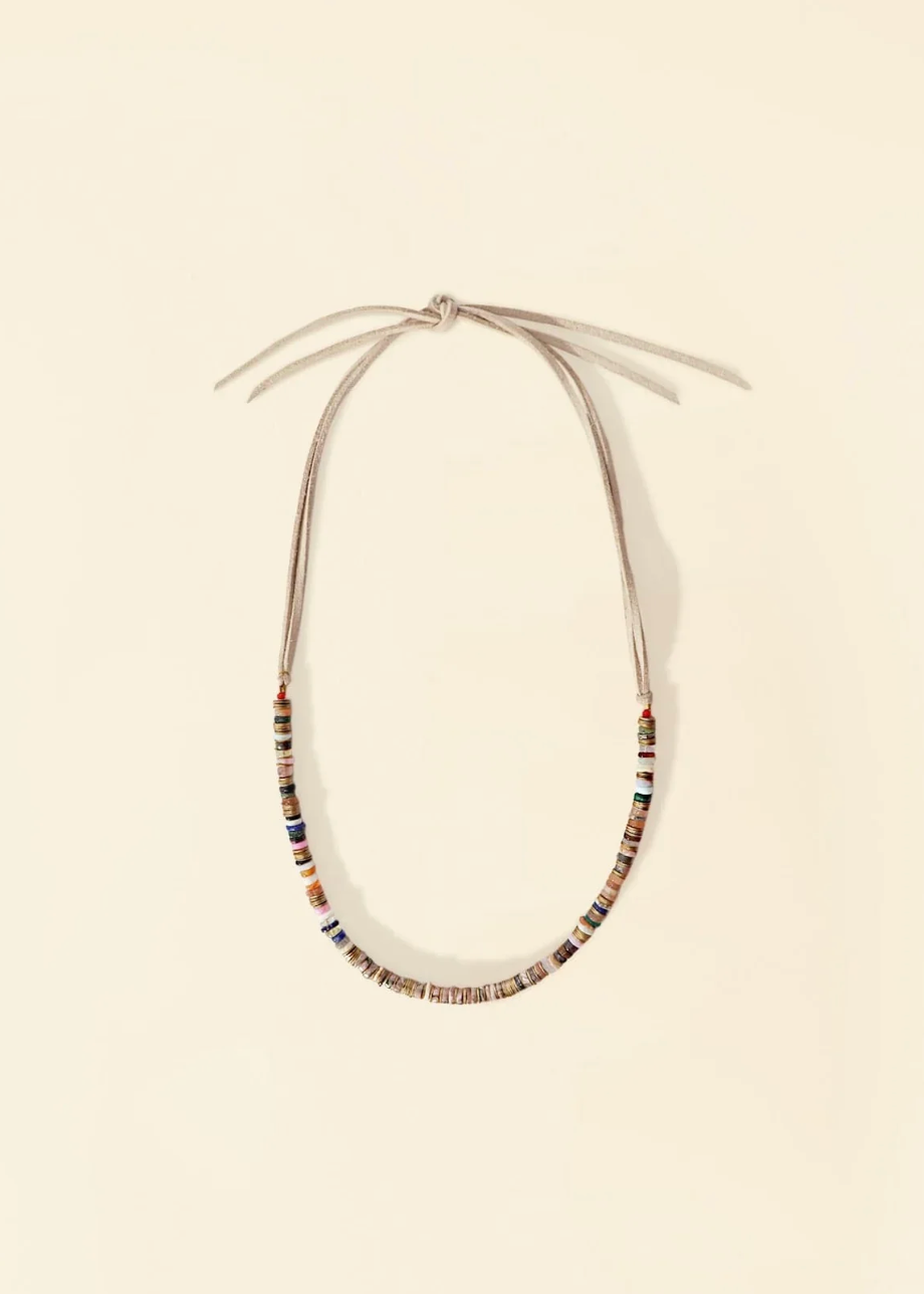 xirena womens Solange Stone Necklace in pink jasper beaded suede